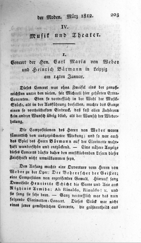 C. M. v. Weber im Journal