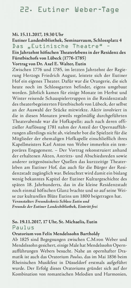 Eutiner Weber-Tage 2017