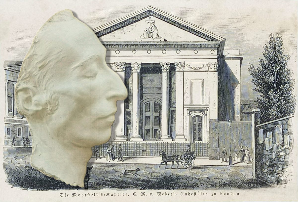 Totenmaske mit Ruhestätte in London