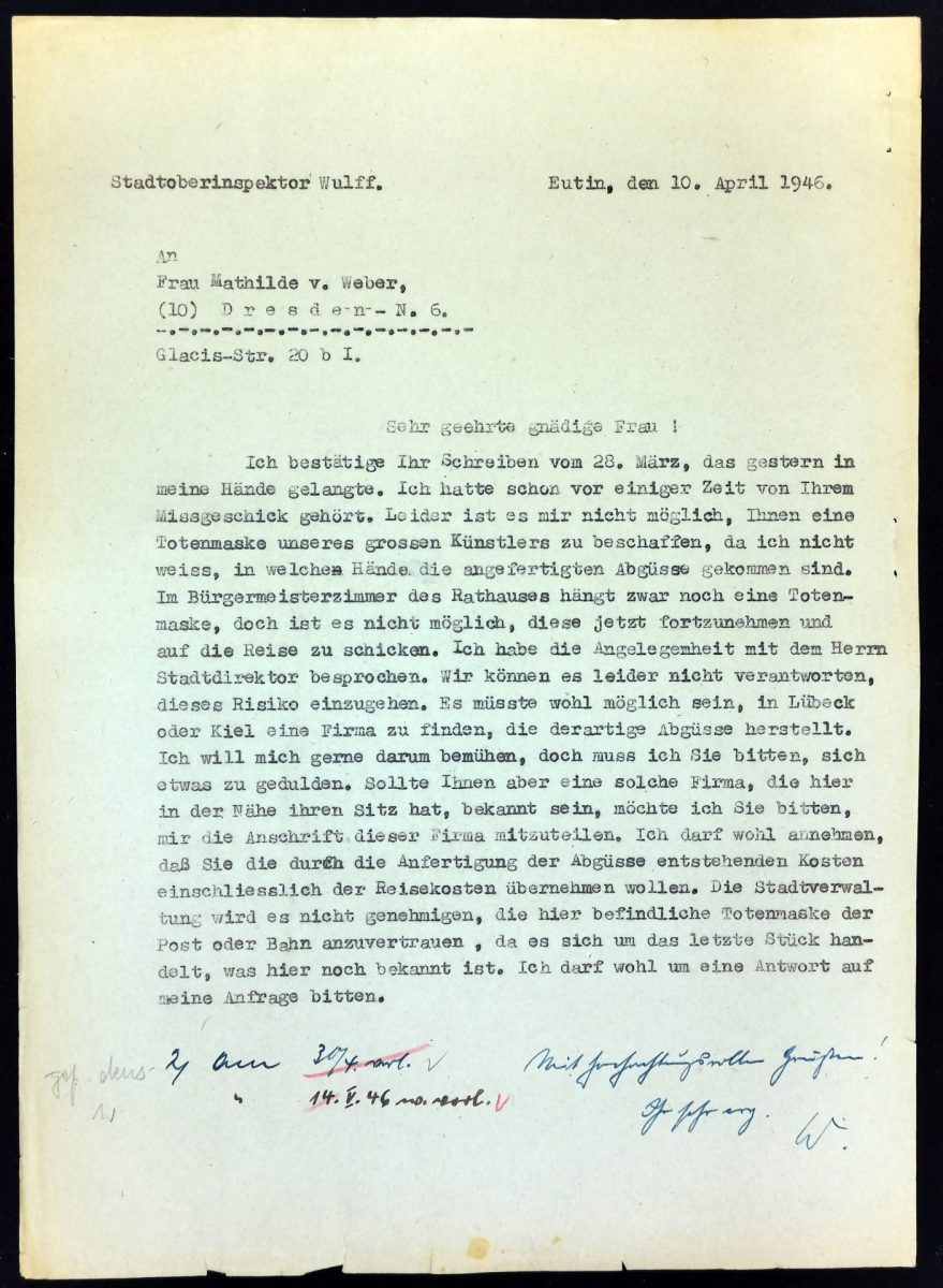 Schreiben an Mathilde von Weber