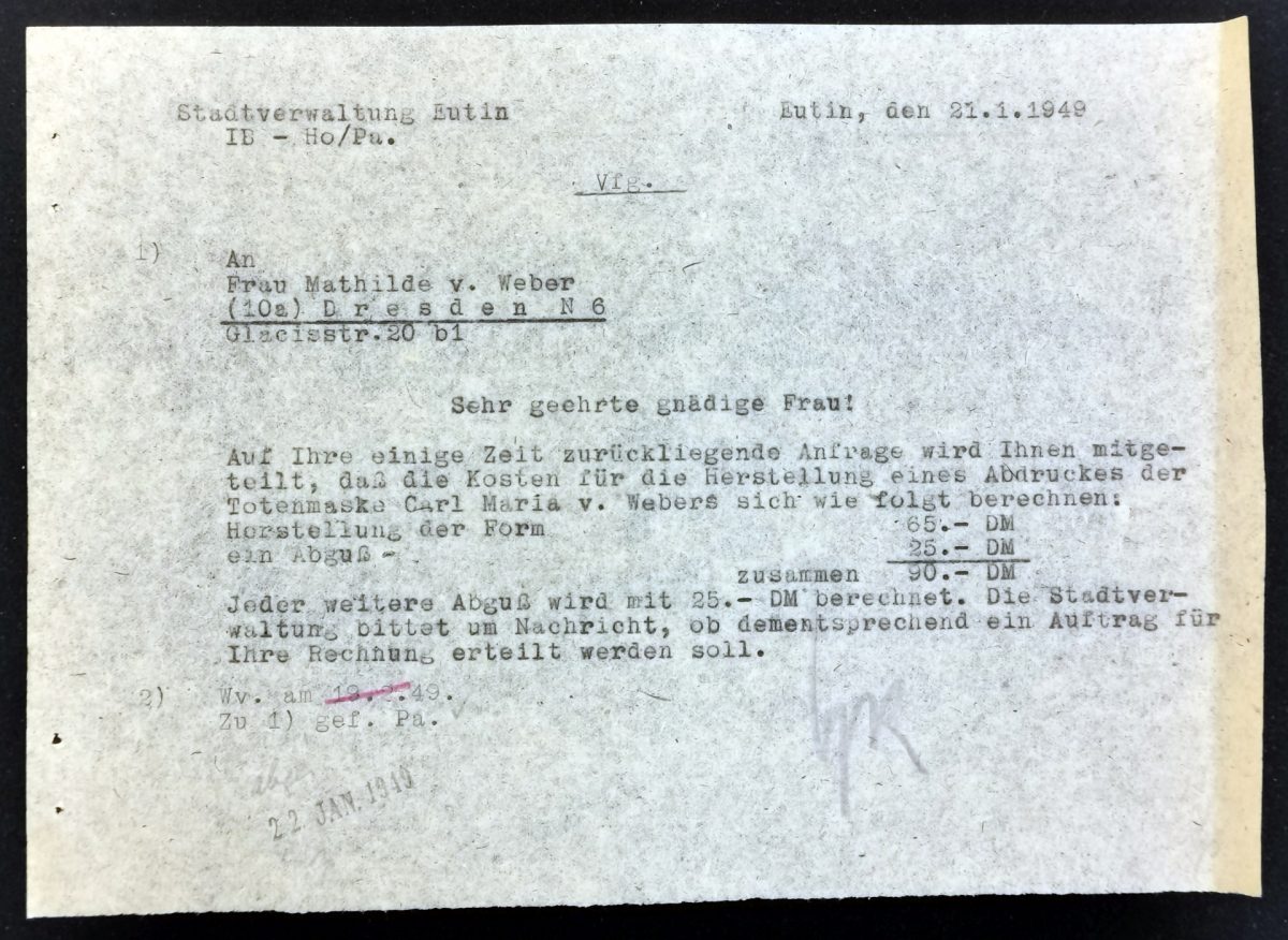 Rechnung Abdruck Totenmaske