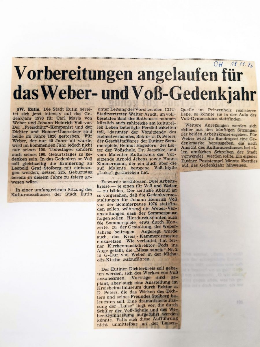 Weber-/Voß-Gedenkjahr