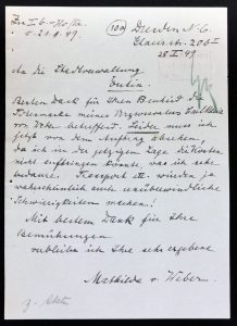 Schreiben betreffend Totenmaske